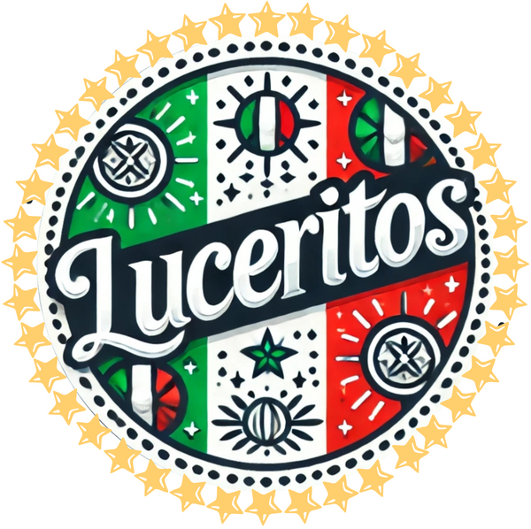 Circular logo with 'Luceritos' text and decorative elements on a white background