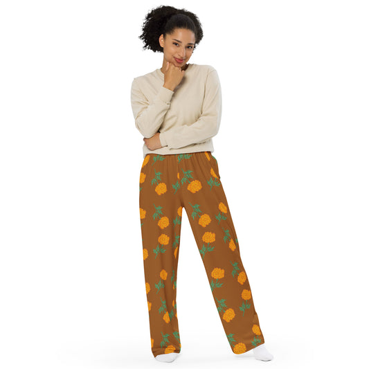 Pantalón ancho Cempasúchil con estampado integral