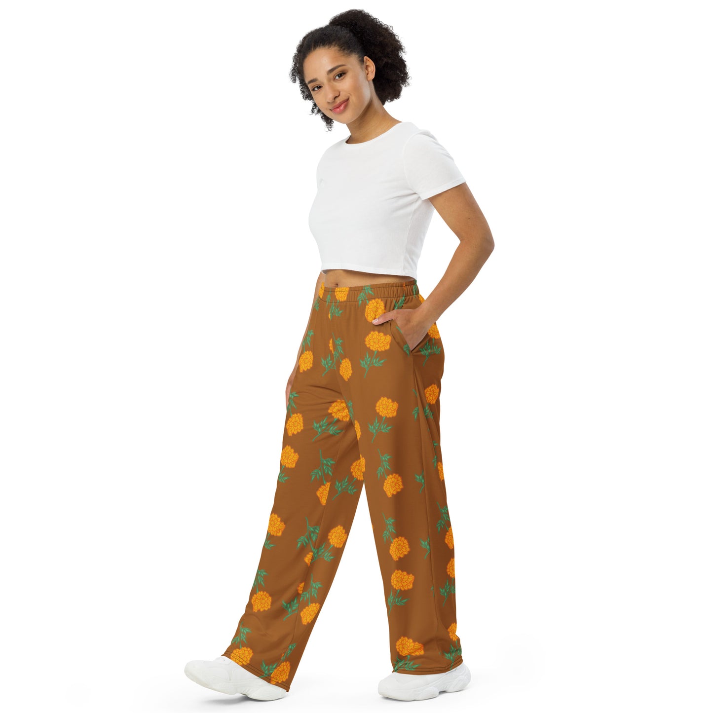 All-over print Cempasúchil wide-leg pants